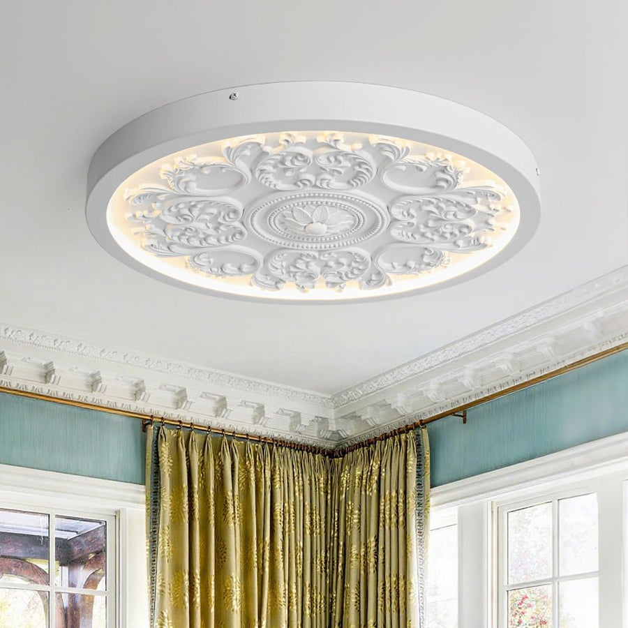 LightFixturesUSA - Decorative French White Medallion LED Flush Mount Light - Ceiling Light - White - 
