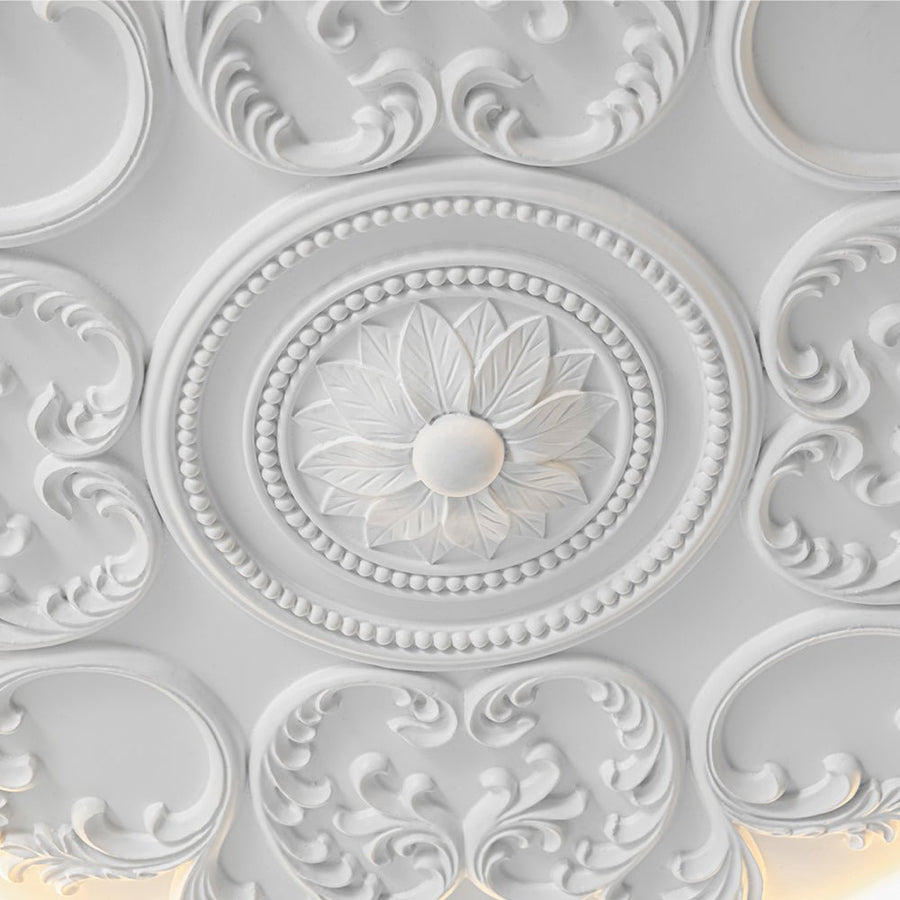 LightFixturesUSA - Decorative French White Medallion LED Flush Mount Light - Ceiling Light - White - 