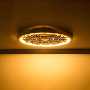 LightFixturesUSA-Decorative French White Medallion LED Flush Mount Light-Ceiling Light-Wood Grain-