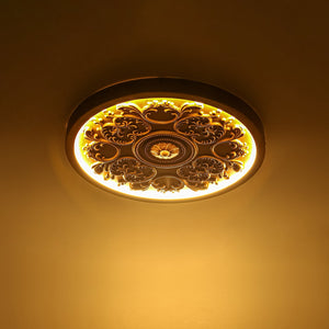 LightFixturesUSA-Decorative French White Medallion LED Flush Mount Light-Ceiling Light-Wood Grain-