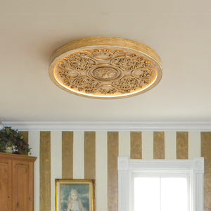 LightFixturesUSA-Decorative French White Medallion LED Flush Mount Light-Ceiling Light-Wood Grain-