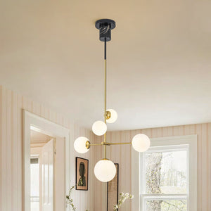 LightFixturesUSA-Designer 5-Light Tiered Opal Glass Globe Sputnik Chandelier-Chandelier-22 in-