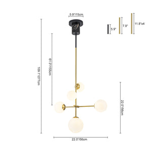 LightFixturesUSA-Designer 5-Light Tiered Opal Glass Globe Sputnik Chandelier-Chandelier-22 in-