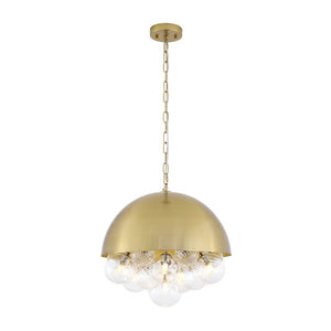 LightFixturesUSA - Designer Cluster Glass Globe Metal Dome Pendant Light - Chandelier - Brass - 
