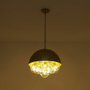 LightFixturesUSA - Designer Cluster Glass Globe Metal Dome Pendant Light - Chandelier - Brass - 