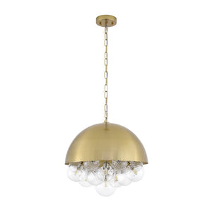 LightFixturesUSA - Designer Cluster Glass Globe Metal Dome Pendant Light - Chandelier - Brass - 