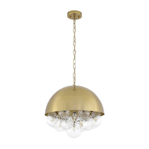 LightFixturesUSA - Designer Cluster Glass Globe Metal Dome Pendant Light - Chandelier - Brass - 