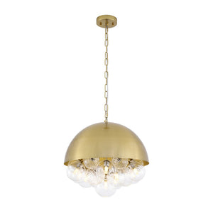 LightFixturesUSA - Designer Cluster Glass Globe Metal Dome Pendant Light - Chandelier - Brass - 
