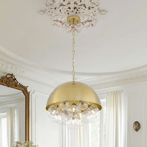 LightFixturesUSA - Designer Cluster Glass Globe Metal Dome Pendant Light - Chandelier - Brass - 