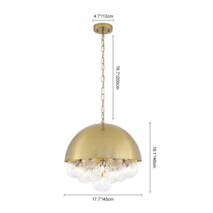 LightFixturesUSA - Designer Cluster Glass Globe Metal Dome Pendant Light - Chandelier - Brass - 