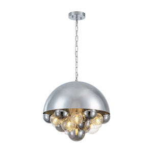 LightFixturesUSA - Designer Cluster Glass Globe Metal Dome Pendant Light - Chandelier - Chrome - 