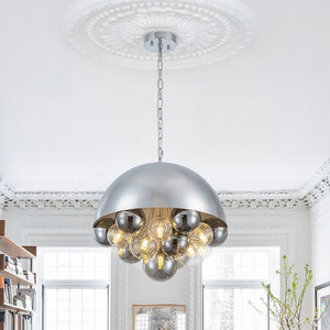 LightFixturesUSA - Designer Cluster Glass Globe Metal Dome Pendant Light - Chandelier - Chrome - 