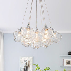 LightFixturesUSA - Dimmable 13 - Light Frozen Glass Ice Style Cluster Chandelier - Chandelier - Chrome - 