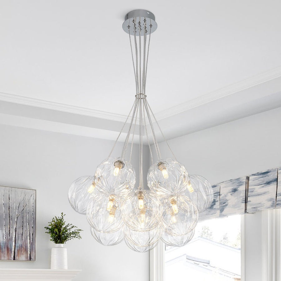 LightFixturesUSA - Dimmable Cluster Sculpture Texture Glass Globe Bubble Chandelier - Chandelier - Chrome - 