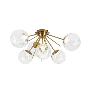 LightFixturesUSA - Dimmable LED 6 - Light Ripple Glass Sputnik Semi Flush Chandelier - Chandelier - Brass - 