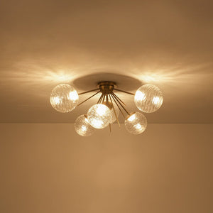 LightFixturesUSA - Dimmable LED 6 - Light Ripple Glass Sputnik Semi Flush Chandelier - Chandelier - Brass - 