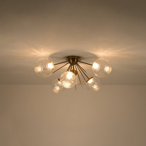 LightFixturesUSA - Dimmable LED 6 - Light Ripple Glass Sputnik Semi Flush Chandelier - Chandelier - Brass - 