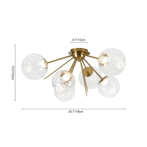 LightFixturesUSA - Dimmable LED 6 - Light Ripple Glass Sputnik Semi Flush Chandelier - Chandelier - Brass - 