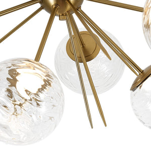 LightFixturesUSA - Dimmable LED 6 - Light Ripple Glass Sputnik Semi Flush Chandelier - Chandelier - Brass - 