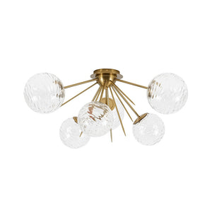 LightFixturesUSA - Dimmable LED 6 - Light Ripple Glass Sputnik Semi Flush Chandelier - Chandelier - Brass - 