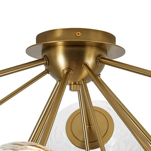 LightFixturesUSA - Dimmable LED 6 - Light Ripple Glass Sputnik Semi Flush Chandelier - Chandelier - Brass - 