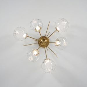 LightFixturesUSA - Dimmable LED 6 - Light Ripple Glass Sputnik Semi Flush Chandelier - Chandelier - Brass - 