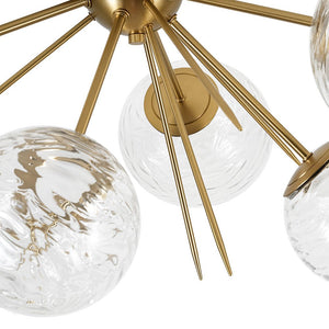 LightFixturesUSA - Dimmable LED 6 - Light Ripple Glass Sputnik Semi Flush Chandelier - Chandelier - Brass - 