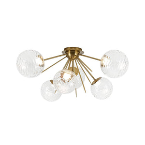 LightFixturesUSA - Dimmable LED 6 - Light Ripple Glass Sputnik Semi Flush Chandelier - Chandelier - Brass - 