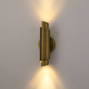 LightFixturesUSA - Dimmable LED Aged Brass Up Down Metal Tube Wall Sconce - Wall Sconce - 2 Packs - 