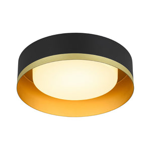 LightFixturesUSA - Dimmable LED Black Gold Iron Milky Glass Drum Flush Mount - Ceiling Light - 13.8 in - 