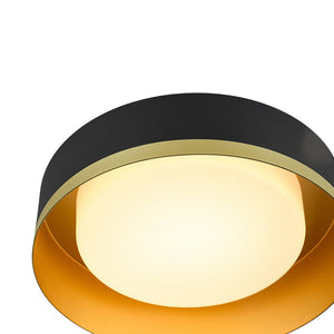 LightFixturesUSA - Dimmable LED Black Gold Iron Milky Glass Drum Flush Mount - Ceiling Light - 13.8 in - 