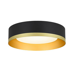 LightFixturesUSA - Dimmable LED Black Gold Iron Milky Glass Drum Flush Mount - Ceiling Light - 13.8 in - 