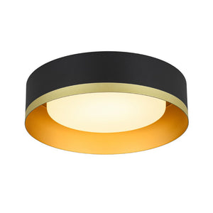 LightFixturesUSA - Dimmable LED Black Gold Iron Milky Glass Drum Flush Mount - Ceiling Light - 13.8 in - 