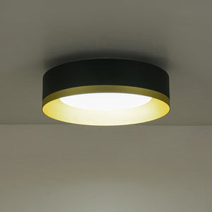 LightFixturesUSA - Dimmable LED Black Gold Iron Milky Glass Drum Flush Mount - Ceiling Light - 13.8 in - 