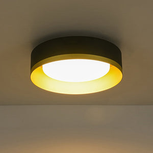 LightFixturesUSA - Dimmable LED Black Gold Iron Milky Glass Drum Flush Mount - Ceiling Light - 13.8 in - 
