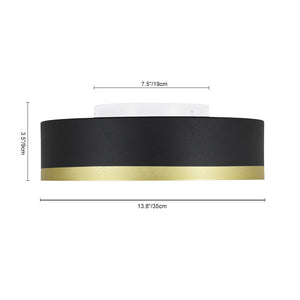 LightFixturesUSA - Dimmable LED Black Gold Iron Milky Glass Drum Flush Mount - Ceiling Light - 13.8 in - 