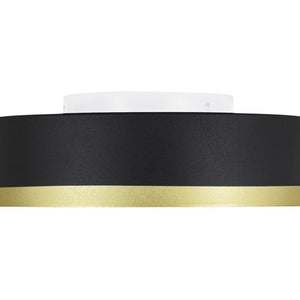 LightFixturesUSA - Dimmable LED Black Gold Iron Milky Glass Drum Flush Mount - Ceiling Light - 13.8 in - 