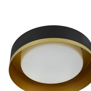 LightFixturesUSA - Dimmable LED Black Gold Iron Milky Glass Drum Flush Mount - Ceiling Light - 13.8 in - 