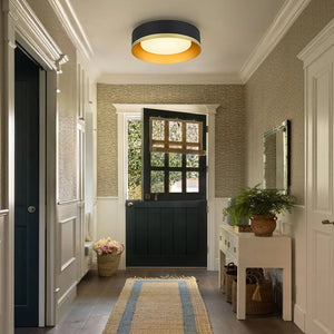 LightFixturesUSA - Dimmable LED Black Gold Iron Milky Glass Drum Flush Mount - Ceiling Light - 13.8 in - 