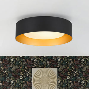 LightFixturesUSA - Dimmable LED Black Iron Milky Glass Round Drum Ceiling Light - Ceiling Light - 13.8 in - 