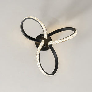 LightFixturesUSA-Dimmable LED Faceted Twisted Ribbon Semi Flush Mount-Ceiling Light-Black-