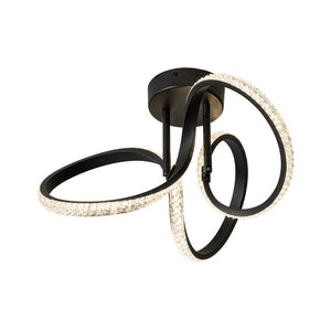 LightFixturesUSA-Dimmable LED Faceted Twisted Ribbon Semi Flush Mount-Ceiling Light-Black-