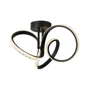 LightFixturesUSA-Dimmable LED Faceted Twisted Ribbon Semi Flush Mount-Ceiling Light-Black-