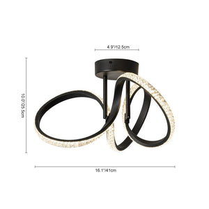 LightFixturesUSA-Dimmable LED Faceted Twisted Ribbon Semi Flush Mount-Ceiling Light-Black-
