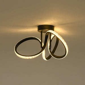 LightFixturesUSA-Dimmable LED Faceted Twisted Ribbon Semi Flush Mount-Ceiling Light-Black-