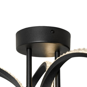 LightFixturesUSA-Dimmable LED Faceted Twisted Ribbon Semi Flush Mount-Ceiling Light-Black-