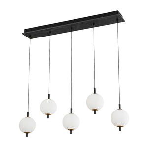 LightFixturesUSA - Dimmable LED Frosted Ribbed Glass Globe 5 - Light Linear Island Pendant - Pendant Light - 34.6 in - 