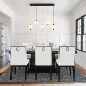 LightFixturesUSA - Dimmable LED Frosted Ribbed Glass Globe 5 - Light Linear Island Pendant - Pendant Light - 34.6 in - 