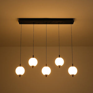 LightFixturesUSA - Dimmable LED Frosted Ribbed Glass Globe 5 - Light Linear Island Pendant - Pendant Light - 34.6 in - 