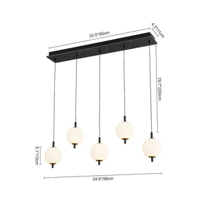LightFixturesUSA - Dimmable LED Frosted Ribbed Glass Globe 5 - Light Linear Island Pendant - Pendant Light - 34.6 in - 